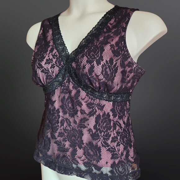 Y2K Lace Tank Camisole Top Size L Black Pink Whimsigoth Gothic Fairy 2000s - Picture 5 of 7